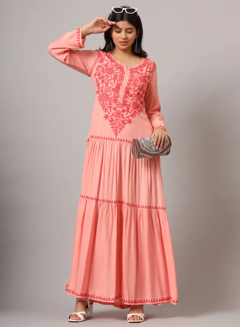الايا جلابية قطن لكناوي شيكانكاري مطرزة يدوياً-AL3942