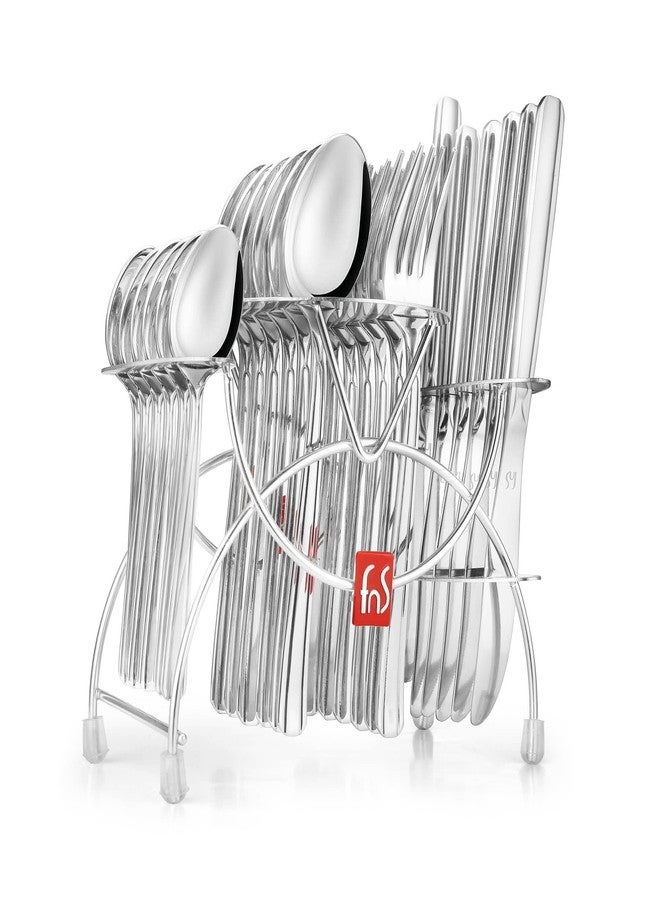 FnS Miami Stainless Steel 24 Pcs Cutlery Set with Hanging Stand - Includes 6 Dinner Spoons, 6 Dinner Forks, 6 Teaspoons, 6 Dinner Knives, 1 Stand, Elegant and Durable Design - Image 1