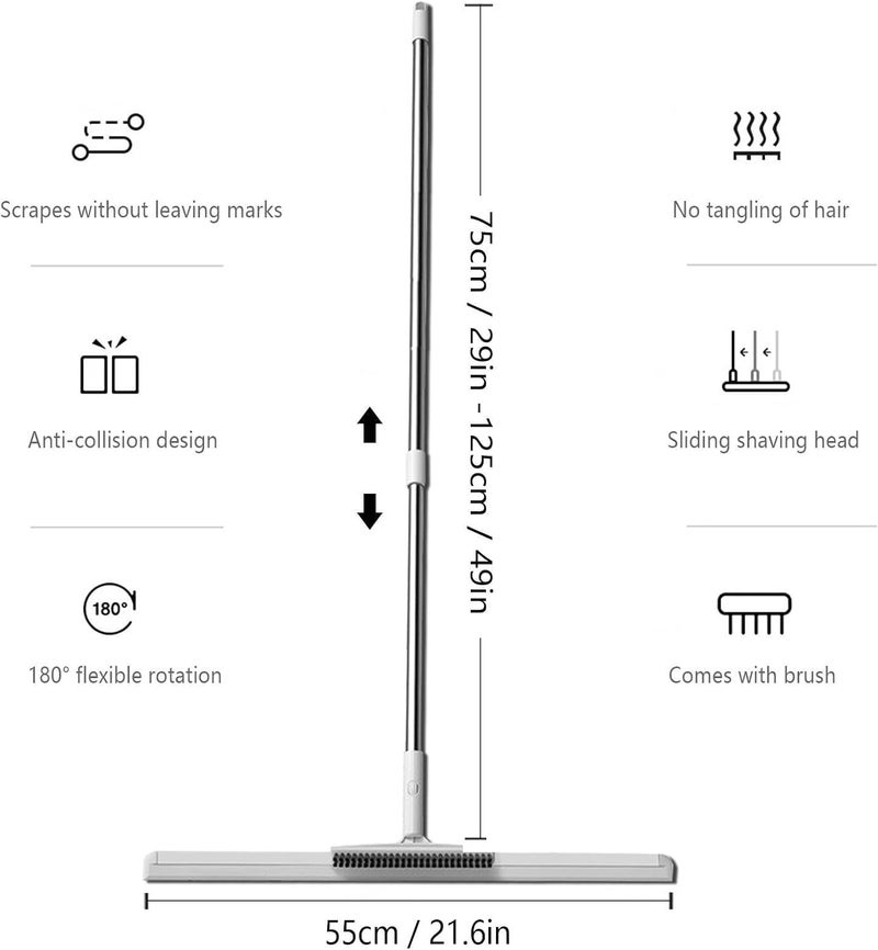 KASTWAVE Silicone Broom, Squeegee, Pet Hair Remover with Brush and 2 Scrape, 49'' Adjustable Handle Rubber Broom for Pet Hair Hardwood Floor, Broomi for Smooth Floors, Rugs, Windows, Glass - Image 2