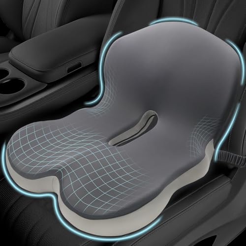Mosxoed Memory Foam Seat Cushion for Sciatica Back Pain Relief Ergonomic Chair Pad with Adjustable Strap Supportive Comfort Cover NonSlip for Car Truck Office Chair Dark GrayLight Gray - Image 1