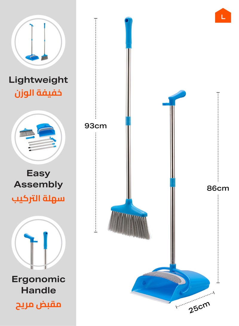 LAWAZIM Dustpan and Broom Set - Blue -  Easy-Storage Broom Set with Durable Self-Cleaning Dustpan and Adjustable Handle for Multi-Surface Sweeping - Ideal for Home, Office, Indoor and Outdoor Use - Image 2