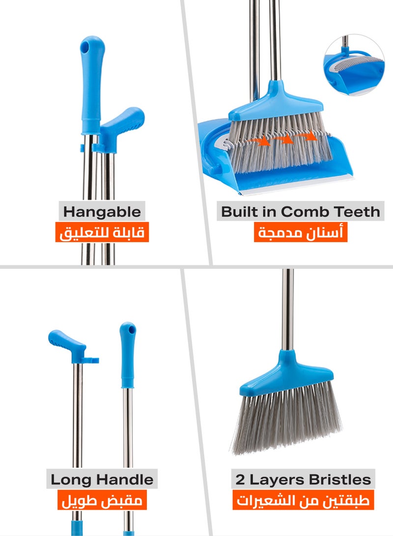 LAWAZIM Dustpan and Broom Set - Blue -  Easy-Storage Broom Set with Durable Self-Cleaning Dustpan and Adjustable Handle for Multi-Surface Sweeping - Ideal for Home, Office, Indoor and Outdoor Use - Image 3