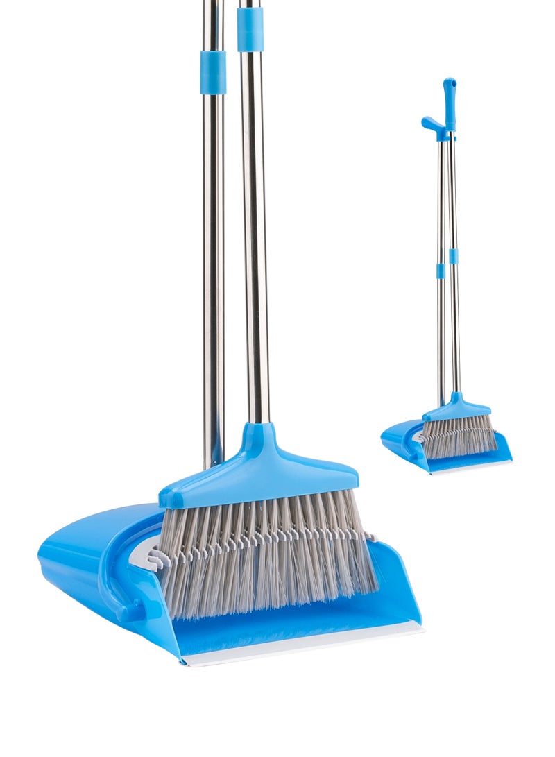 LAWAZIM Dustpan and Broom Set - Blue -  Easy-Storage Broom Set with Durable Self-Cleaning Dustpan and Adjustable Handle for Multi-Surface Sweeping - Ideal for Home, Office, Indoor and Outdoor Use - Image 1