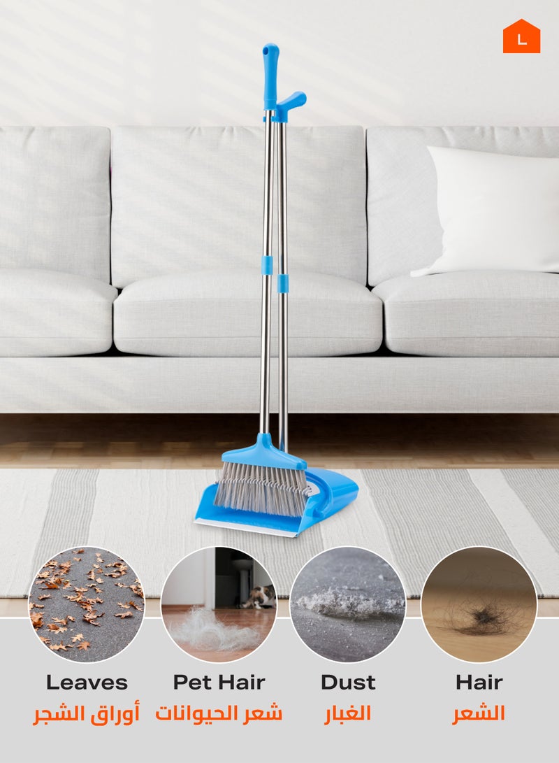 LAWAZIM Dustpan and Broom Set - Blue -  Easy-Storage Broom Set with Durable Self-Cleaning Dustpan and Adjustable Handle for Multi-Surface Sweeping - Ideal for Home, Office, Indoor and Outdoor Use - Image 5
