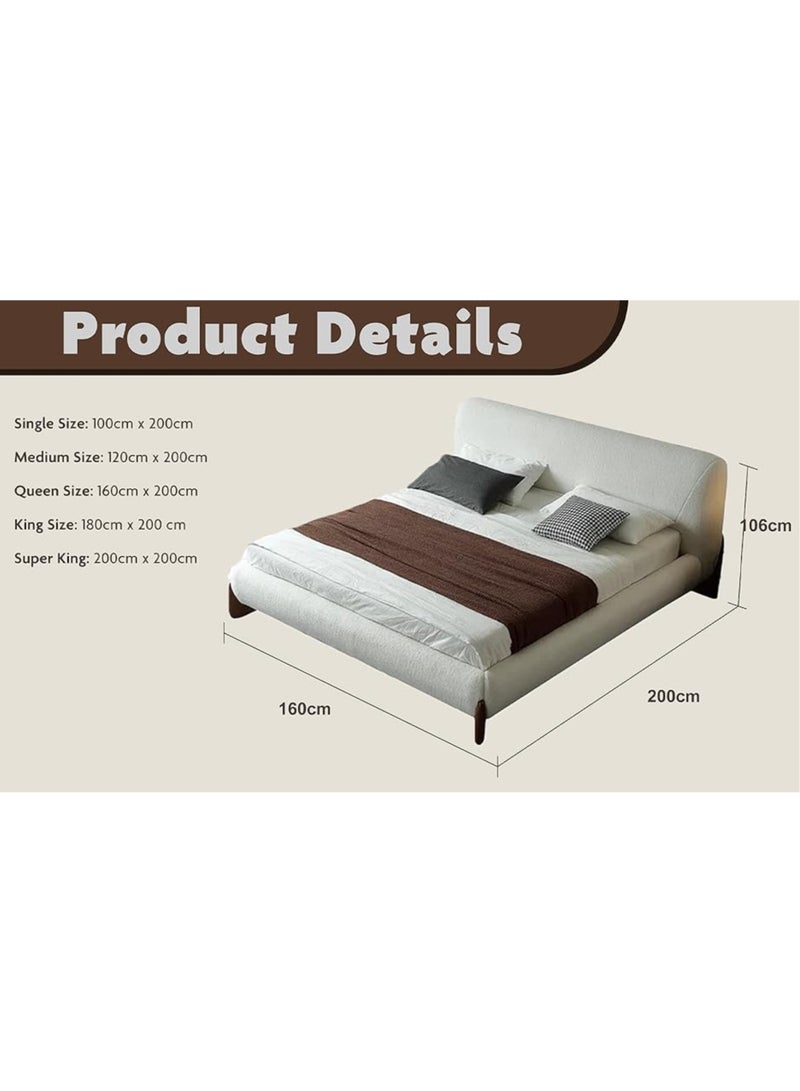 Karnak Mou Luxury White Tandy Boucle Fabric Platform Bed King size 200x200cm – Upholstered Bed Frame, Solid Wood, Contemporary Design - Image 5