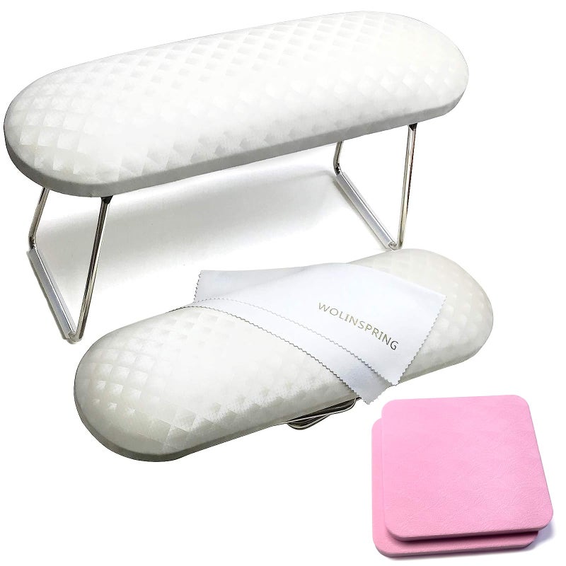 wolinspring Nail Arm Rest, Hand Rest for Nail Microfiber Soft Leather Manicure Nail Rest with Non-Slip, WOLINSPRING Professional Hand Pillow Cushion Table Desk Station for Nail Techs Use (White) - Image 1