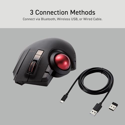 ELECOM Trackball Mouse Wireless, Ergonomic Mouse, 3 Device Connection, Wired (USB), Bluetooth, Track Ball Mouse, Thumb Control, Compatible for PC, Laptop, Mac, Windows, macOS, EX-G Pro (M-XPT1MRXBK) - Image 3