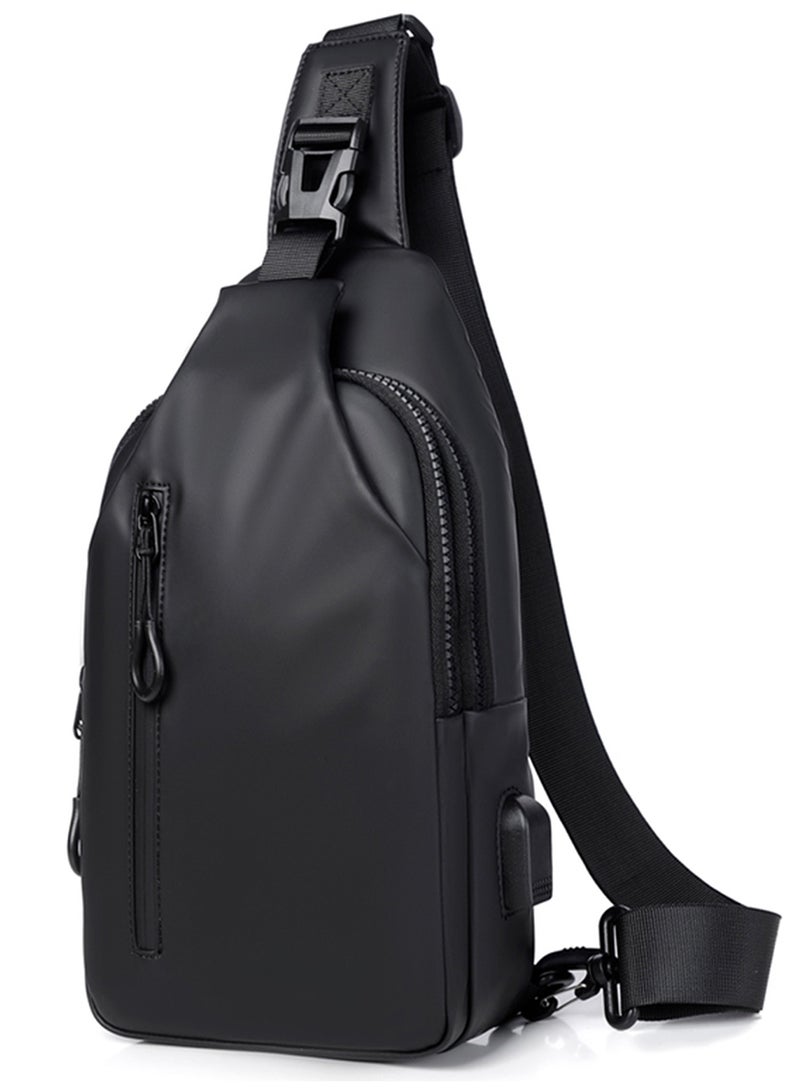 Qiccijoo Small Crossbody Backpack Sling Bag Shoulder Bag for Men Women Sling Backpack Travel Hiking Backpack with USB Charger Port Multipurpose Chest Bag(Black) - Image 1