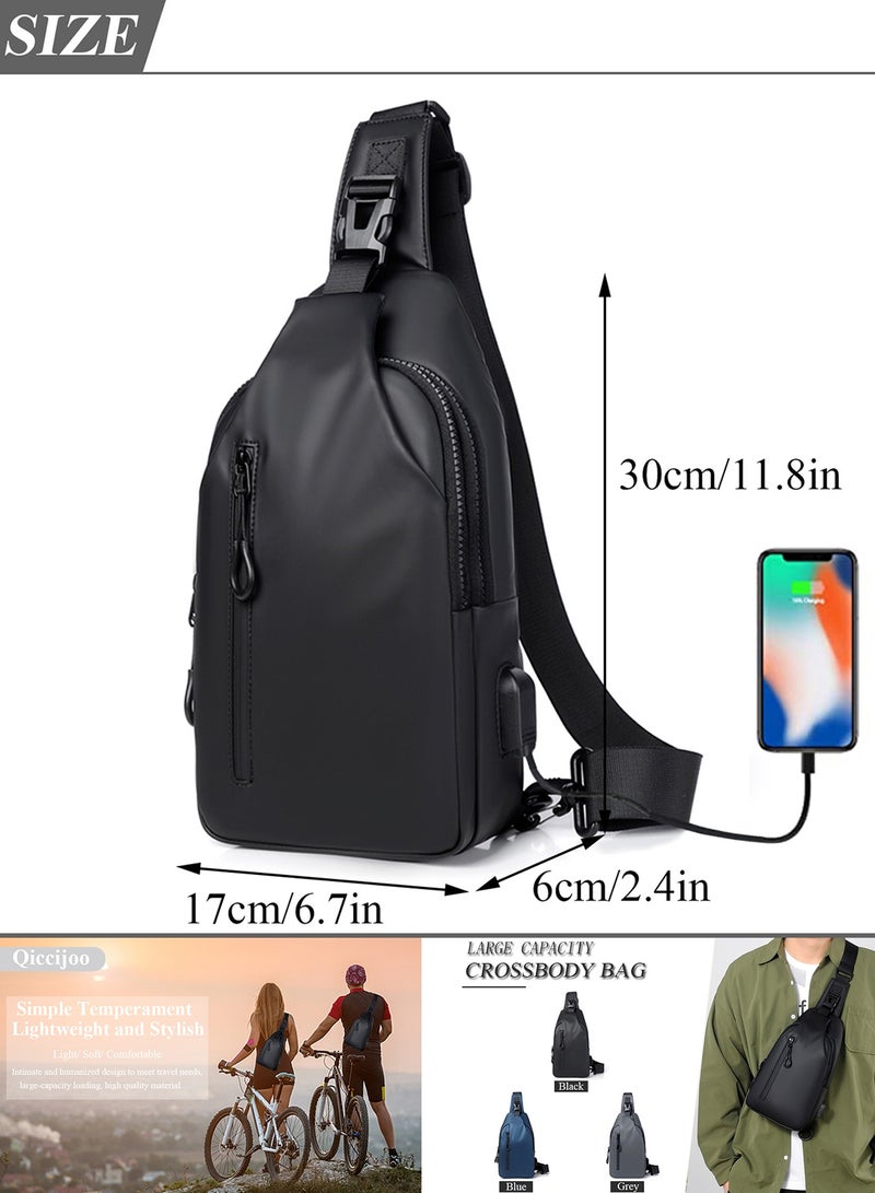 Qiccijoo Small Crossbody Backpack Sling Bag Shoulder Bag for Men Women Sling Backpack Travel Hiking Backpack with USB Charger Port Multipurpose Chest Bag(Black) - Image 2