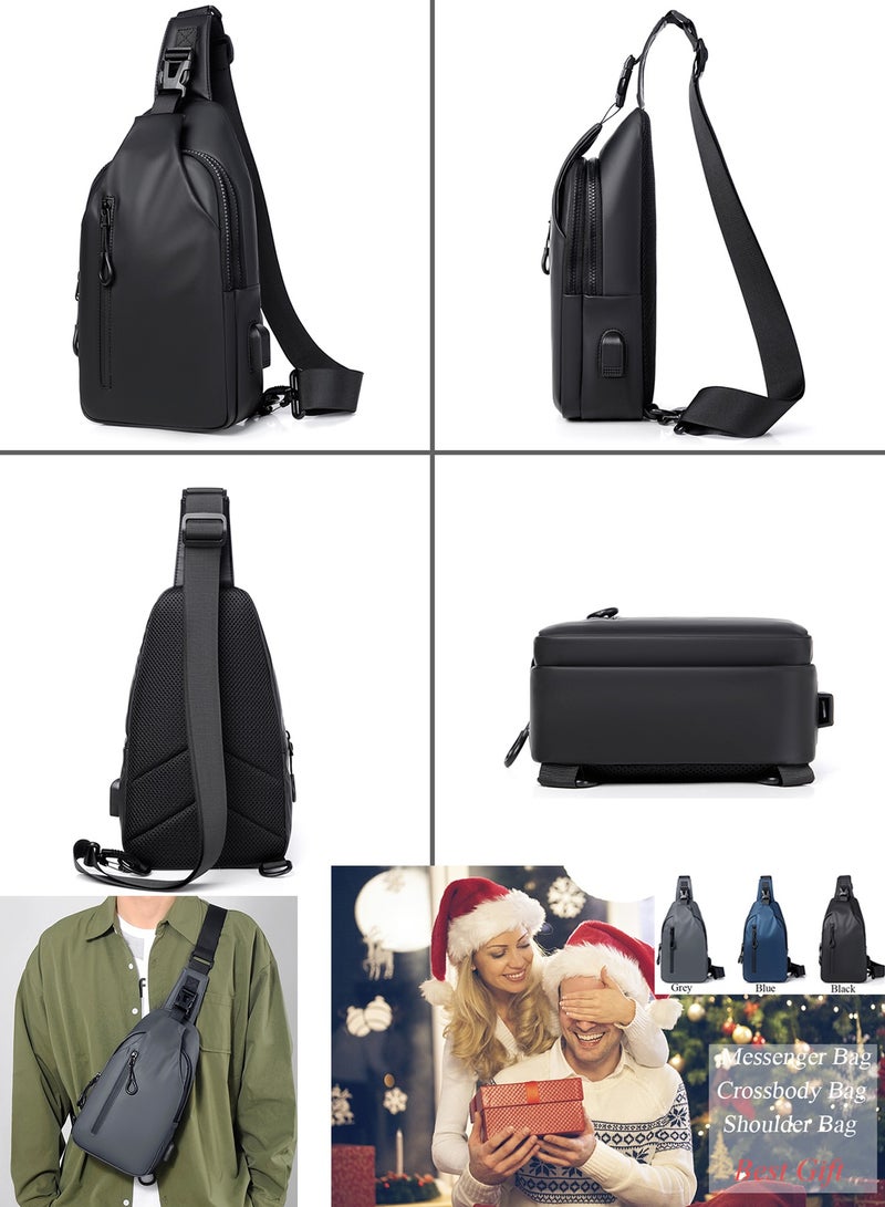 Qiccijoo Small Crossbody Backpack Sling Bag Shoulder Bag for Men Women Sling Backpack Travel Hiking Backpack with USB Charger Port Multipurpose Chest Bag(Black) - Image 4