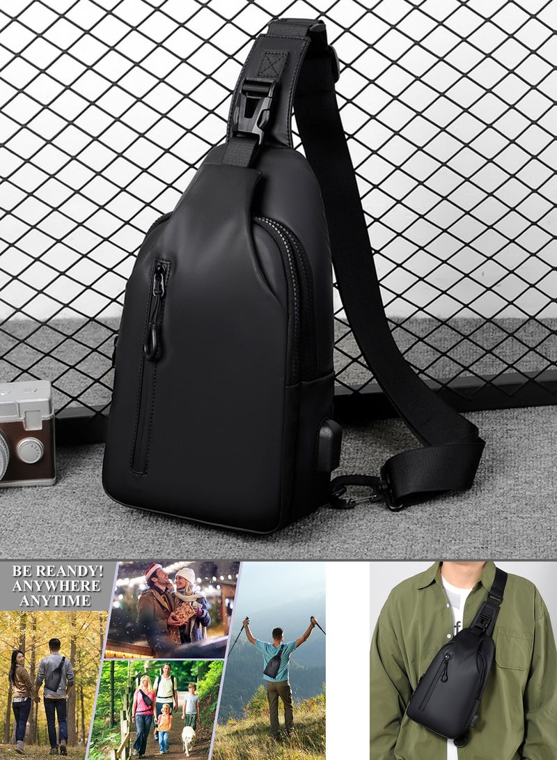 Qiccijoo Small Crossbody Backpack Sling Bag Shoulder Bag for Men Women Sling Backpack Travel Hiking Backpack with USB Charger Port Multipurpose Chest Bag(Black) - Image 3