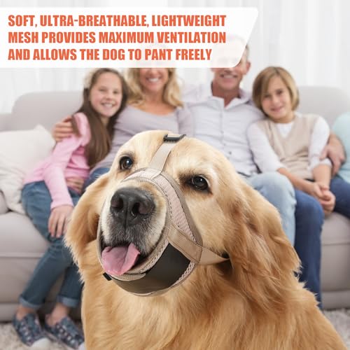 PEUTIER Muzzle for Dog, Soft Pet Muzzle to Stop Chewing Puppy Muzzle with Breathable Mesh & Stable Head Strap Design Mouth Mesh Muzzle Prevent Biting for Large Medium Small Dogs (S), khaki - Image 5