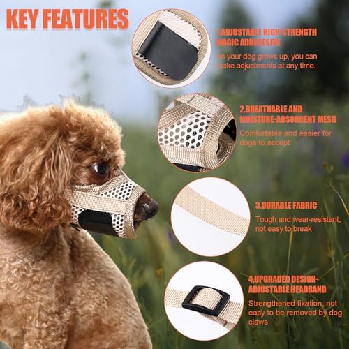 PEUTIER Muzzle for Dog, Soft Pet Muzzle to Stop Chewing Puppy Muzzle with Breathable Mesh & Stable Head Strap Design Mouth Mesh Muzzle Prevent Biting for Large Medium Small Dogs (S), khaki - Image 3