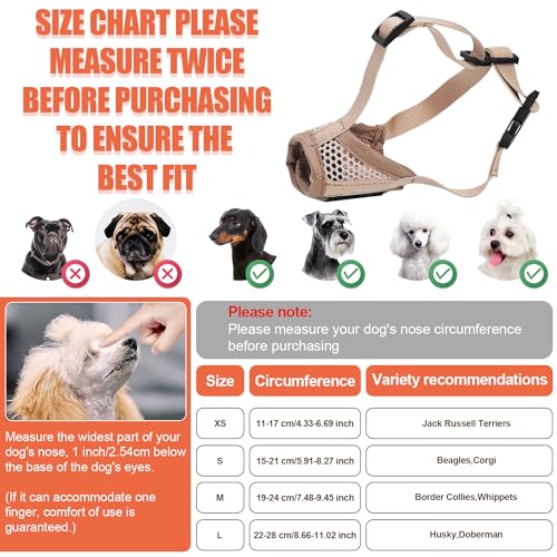 PEUTIER Muzzle for Dog, Soft Pet Muzzle to Stop Chewing Puppy Muzzle with Breathable Mesh & Stable Head Strap Design Mouth Mesh Muzzle Prevent Biting for Large Medium Small Dogs (S), khaki - Image 2