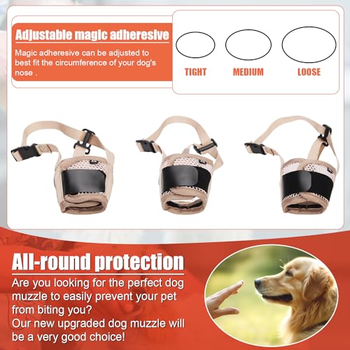 PEUTIER Muzzle for Dog, Soft Pet Muzzle to Stop Chewing Puppy Muzzle with Breathable Mesh & Stable Head Strap Design Mouth Mesh Muzzle Prevent Biting for Large Medium Small Dogs (S), khaki - Image 4