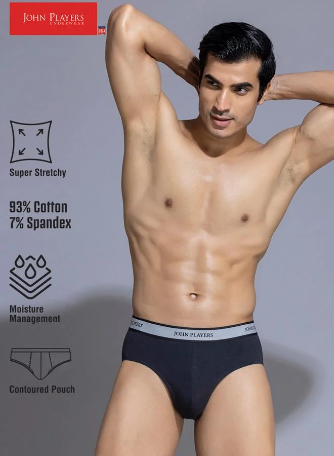 John Players Navy Blue Logo Print Classic Brief