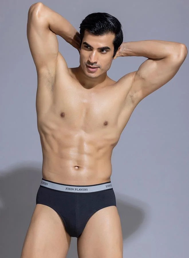 John Players Navy Blue Logo Print Classic Brief
