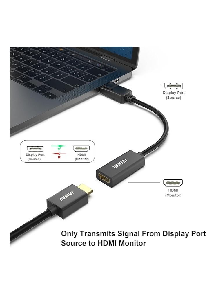 Benfei محول BENFEI DisplayPort 4K إلى HDMI، أحادي الاتجاه DP 1.2 من الكمبيوتر إلى شاشة HDMI 1.4، محول DisplayPort إلى HDMI مطلي بالذهب (ذكر إلى أنثى) متوافق مع Lenovo وDell وHP وغيرها من الأجهزة السلبية - Image 2