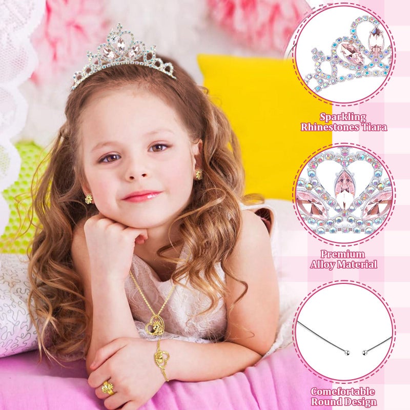 KICOSY Tiara for Girls Pink Princess Headband Princess Crown Crystal Tiara Headband Birthday Hairband for Women Gilrs Crown Pageant Party - Image 4
