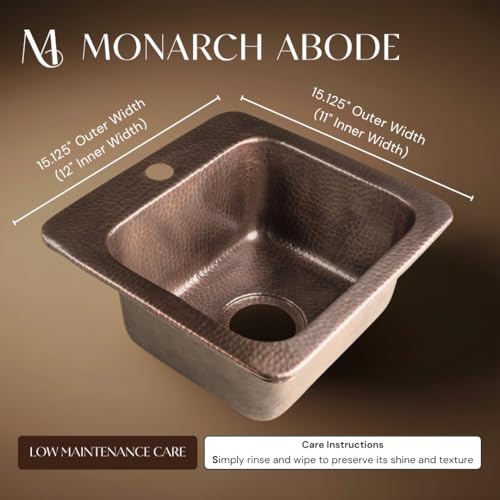 Monarch Abode 15-inch Hand Hammered Pure Copper Baxter Drop in Small Bar Sink, Home & Bar Sinks with Faucet Hole for Wet Kitchen, Drop in RV Sink, Kitchen Sinks - Image 2