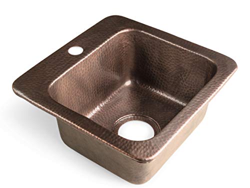 Monarch Abode 15-inch Hand Hammered Pure Copper Baxter Drop in Small Bar Sink, Home & Bar Sinks with Faucet Hole for Wet Kitchen, Drop in RV Sink, Kitchen Sinks - Image 1
