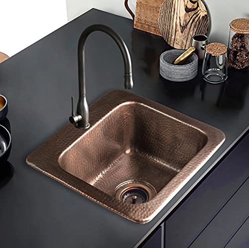Monarch Abode 15-inch Hand Hammered Pure Copper Baxter Drop in Small Bar Sink, Home & Bar Sinks with Faucet Hole for Wet Kitchen, Drop in RV Sink, Kitchen Sinks - Image 5