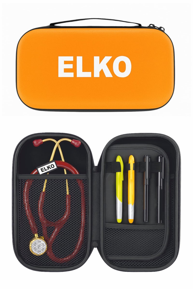 ELKO EVA Stethoscope Case with Dual Mesh Pockets and Center Sleeve for Accessories | Compatible with All Stethoscopes (Orange) - Image 1