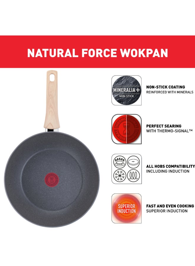 TEFAL Wok Pan | Natural Force 28cm Frying Pan |Easy cleaning |Mineralia+ non-stick coating |Natural minerals|Thermo-signal|Healthy cooking| Stir Fries |Safe| Made in France| 2 Years Warranty|G2661932 Grey - Image 5