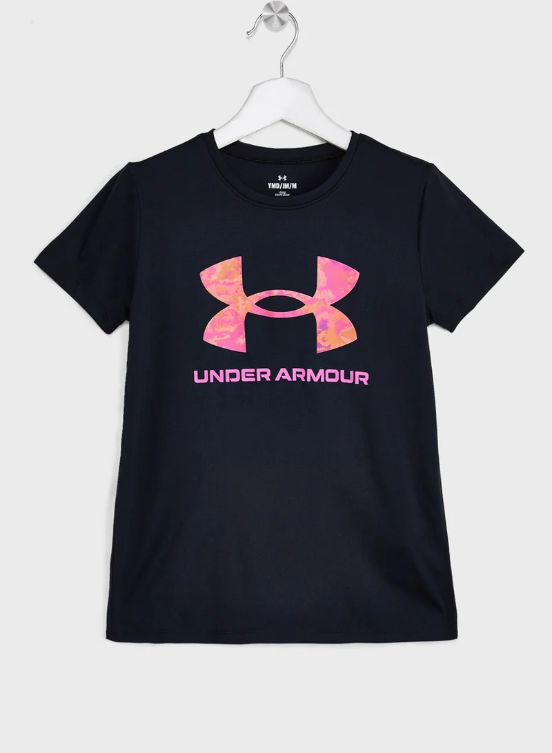 UNDER ARMOUR Youth Tech Print Big Logo T-Shirt