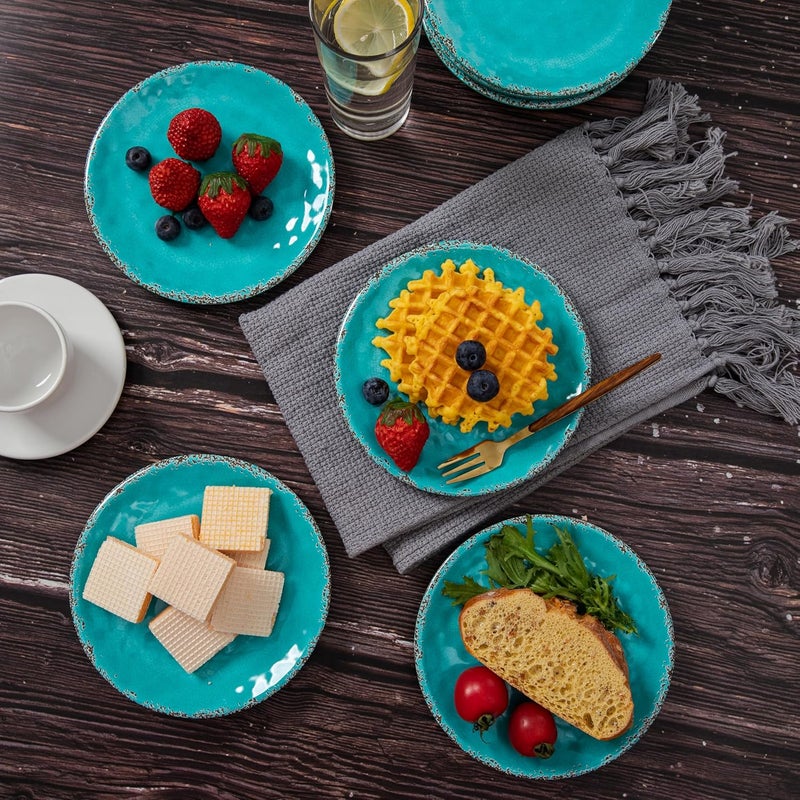 ZAROCRUS Melamine Dessert Plate 6 inch Small Dinner Plates Set of 8 Vintage Appetizer Plate Serving Dishes Small Serving Plates Party Plates for Fruit Snack Side Dishes Teal - Image 2