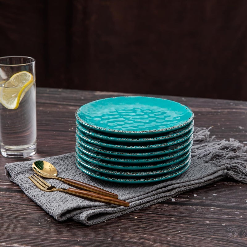 ZAROCRUS Melamine Dessert Plate 6 inch Small Dinner Plates Set of 8 Vintage Appetizer Plate Serving Dishes Small Serving Plates Party Plates for Fruit Snack Side Dishes Teal - Image 4