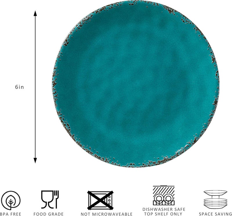 ZAROCRUS Melamine Dessert Plate 6 inch Small Dinner Plates Set of 8 Vintage Appetizer Plate Serving Dishes Small Serving Plates Party Plates for Fruit Snack Side Dishes Teal - Image 5