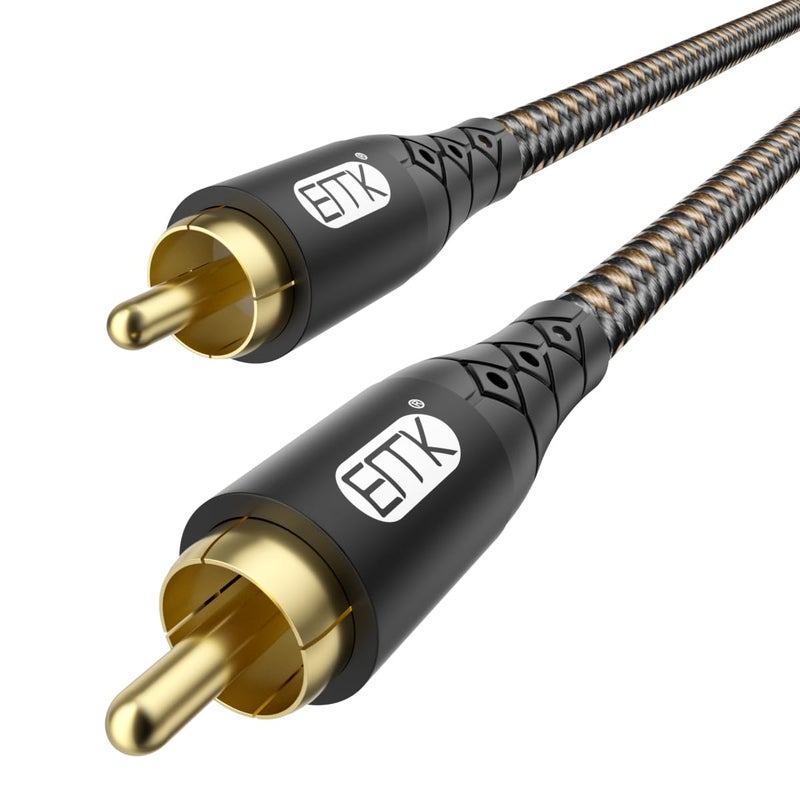 EMK RCA to RCA Subwoofer Cable â€“ 24K Gold-Plated Connector Nylon Braided Double Shielded Audio Cable Digital&Analog Signal Support for Amplifiers Subwoofer Home Theater Hi-Fi Systems Black/10ft/3m - Image 1
