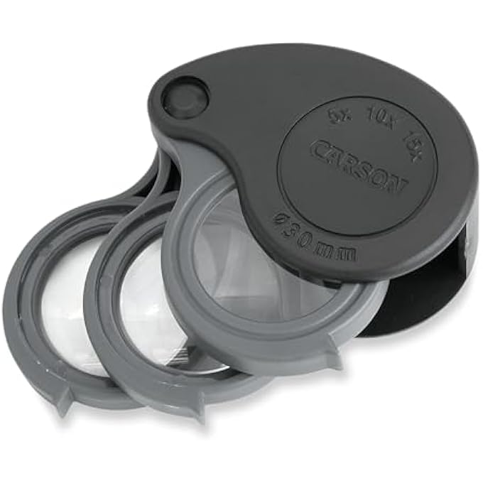 Carson TRIVIEW 5X/10X/15X FOLDING LOUPE MAGNIFIER WITH BUILT-IN CASE (TV-15), BLACK - Image 1