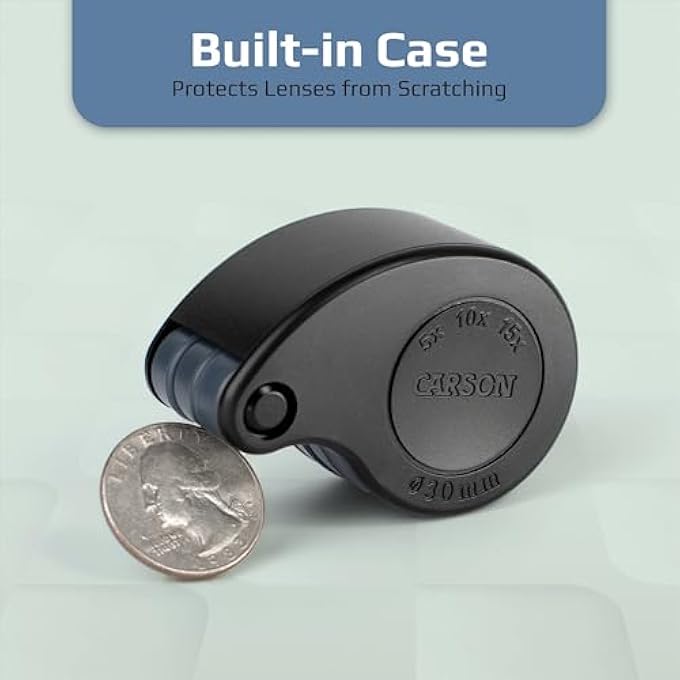Carson TRIVIEW 5X/10X/15X FOLDING LOUPE MAGNIFIER WITH BUILT-IN CASE (TV-15), BLACK - Image 4