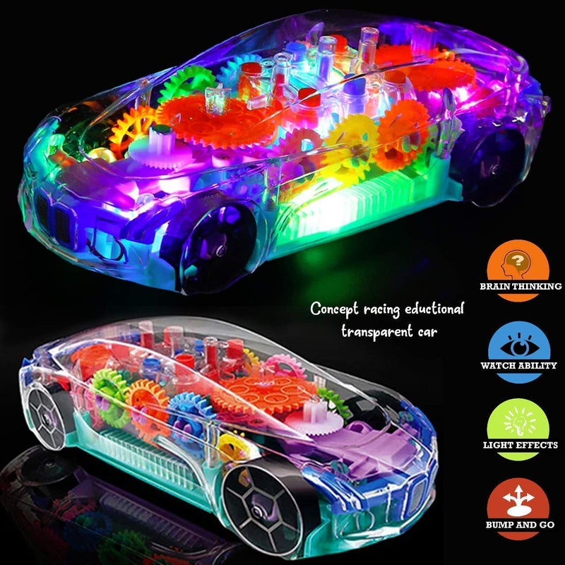 iChoice ™ Transparent Concept Racing Car Toy with Light & Sound, Gear Simulation Mechanical Transparent Car with 360 Degree Rotating 3D Concept Car Toy for Kids (Concept Car) - Image 2