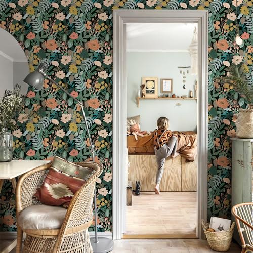 Simon&Siff 17.3'' x 120"" Floral Peel and Stick Wallpaper, Vintage Removable Stick on Floral Contact Paper Vinyl Floral Wall Paper for Bathroom Kitchen Cabinet Furniture, Covers 14.42 Sq Ft, Green - Image 5