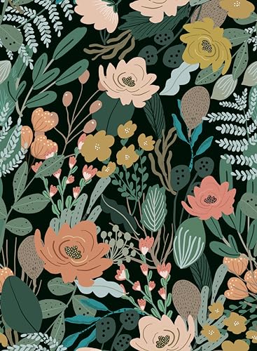 Simon&Siff 17.3'' x 120"" Floral Peel and Stick Wallpaper, Vintage Removable Stick on Floral Contact Paper Vinyl Floral Wall Paper for Bathroom Kitchen Cabinet Furniture, Covers 14.42 Sq Ft, Green - Image 1