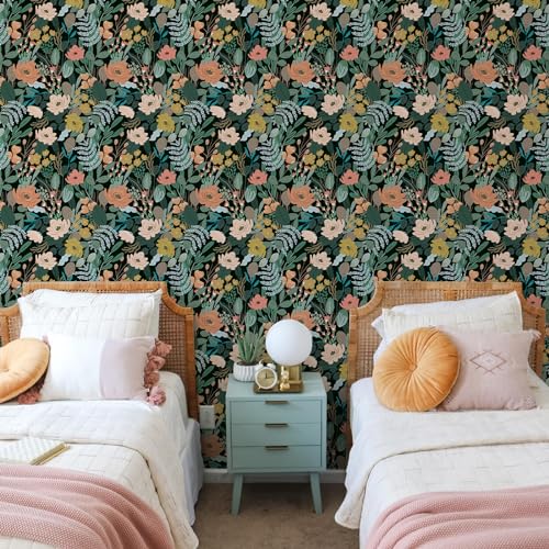 Simon&Siff 17.3'' x 120"" Floral Peel and Stick Wallpaper, Vintage Removable Stick on Floral Contact Paper Vinyl Floral Wall Paper for Bathroom Kitchen Cabinet Furniture, Covers 14.42 Sq Ft, Green - Image 3