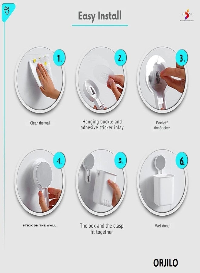 ORJILO Plastic Wall Mounted Self Adhesive Toothbrush Holder/Toothbrush Holders For Bathrrom/Toothbrush Holders/Brush Holder, Toothpaste, Shaver, Razor & Make Up Brush (2 Toothbrush Holder), White - Image 5