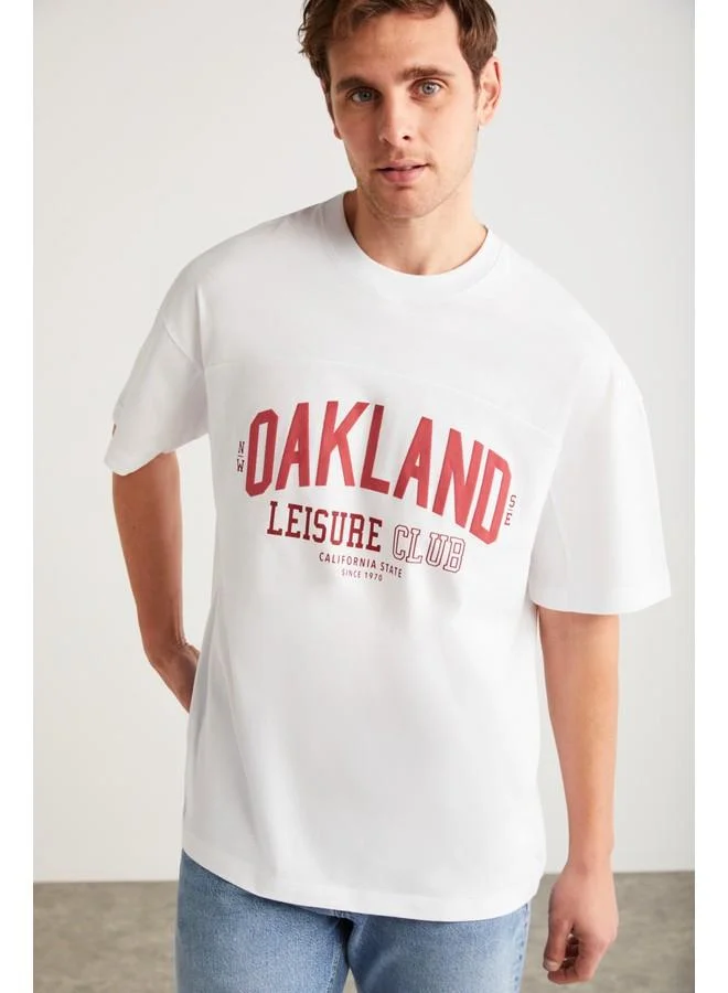 GRIMELANGE Grimelange Sandro Men's Cotton Front Printed Short Sleeve White T-Shirt