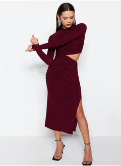 trendyol Elegant Evening Dress with Burgundy Window / Cut Out Detail TPRAW24EL00297  - Image 1