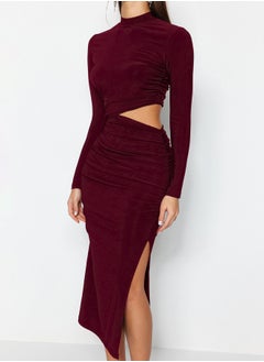 trendyol Elegant Evening Dress with Burgundy Window / Cut Out Detail TPRAW24EL00297  - Image 4