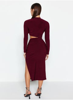 trendyol Elegant Evening Dress with Burgundy Window / Cut Out Detail TPRAW24EL00297  - Image 5