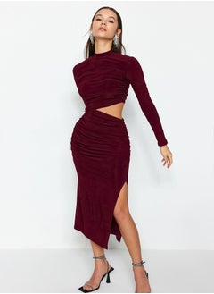 trendyol Elegant Evening Dress with Burgundy Window / Cut Out Detail TPRAW24EL00297  - Image 3