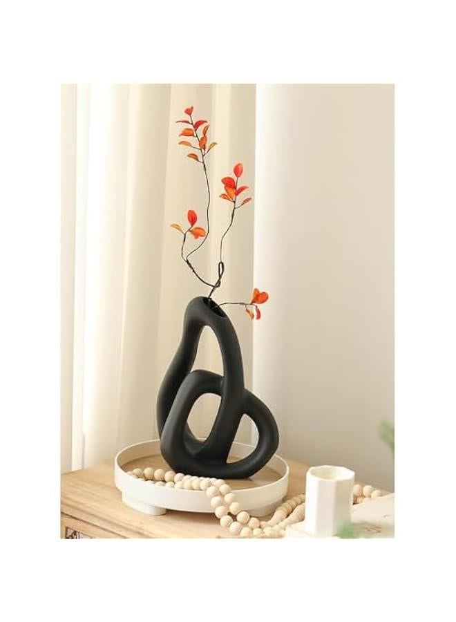 هوكور مزهريات زهور سيراميك حديثة لديكور المنزل الجمالي، مزهرية زينة بوهو للباقة عشب البامباس، ديكور غرفة المعيشة غرفة النوم المطبخ الحد الأقصى (أسود) - Image 4