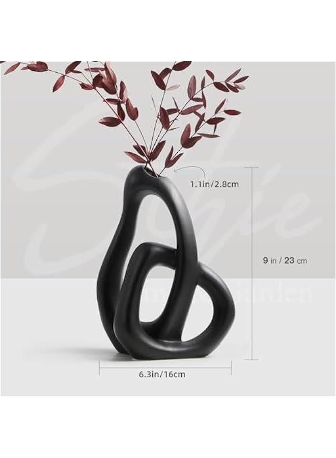 هوكور مزهريات زهور سيراميك حديثة لديكور المنزل الجمالي، مزهرية زينة بوهو للباقة عشب البامباس، ديكور غرفة المعيشة غرفة النوم المطبخ الحد الأقصى (أسود) - Image 5