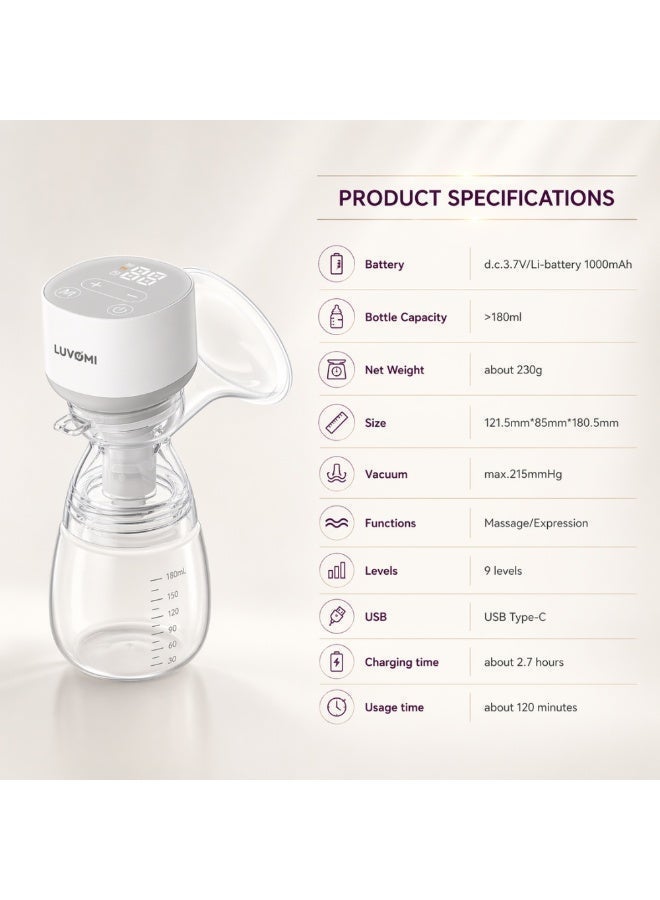 Luvomi Premium Electric Breast Pump BRP-305 | Portable USB Rechargeable Breast Pump | 9 Suction Levels - Image 5