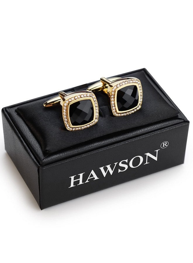 هاوسن أزرار أكمام للرجال، أزرار أكمام من الكريستال الذهبي والألماس للعريس والزوج، هدايا شخصية، أزرار أكمام رسمية لحفلات الزفاف للرجال، أزرار أكمام فاخرة رائعة لإكسسوارات القمصان الفرنسية - Image 4