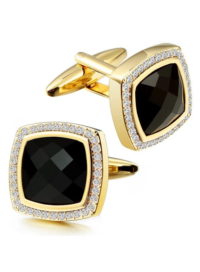 هاوسن أزرار أكمام للرجال، أزرار أكمام من الكريستال الذهبي والألماس للعريس والزوج، هدايا شخصية، أزرار أكمام رسمية لحفلات الزفاف للرجال، أزرار أكمام فاخرة رائعة لإكسسوارات القمصان الفرنسية - Image 1